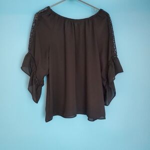 CATO XS Black Lace Trim Black Blouse